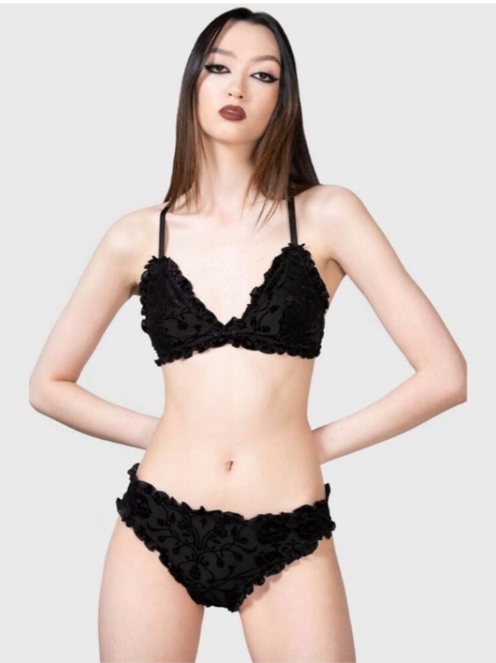 Killstar Dark Fairyland Black Velvet Floral Bralette & Panty Set SEE DESCRIPTION